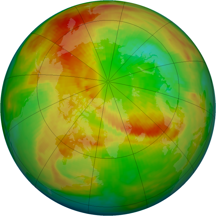 Arctic ozone map for 13 March 1992